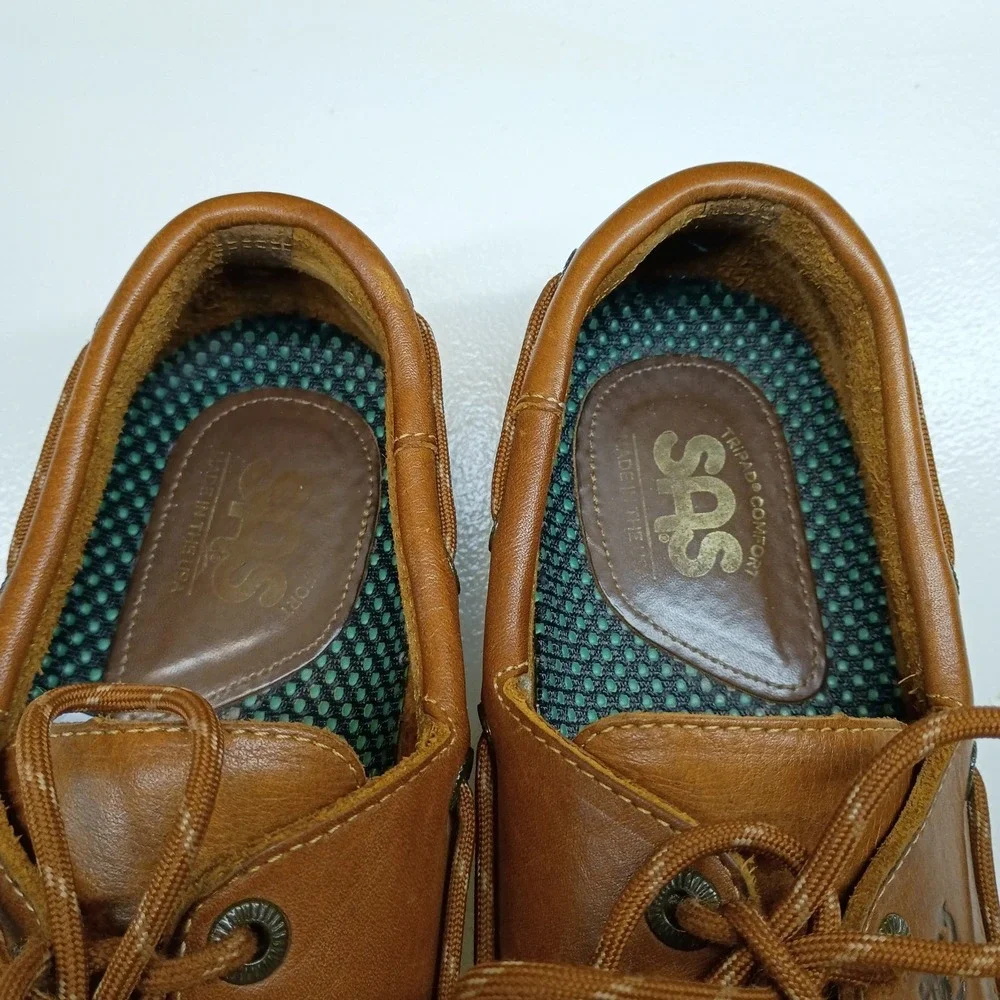 SAS Boat Shoe Decksider Lace Up Brown Leather 10 M Tripad Comfort Moccasin USA